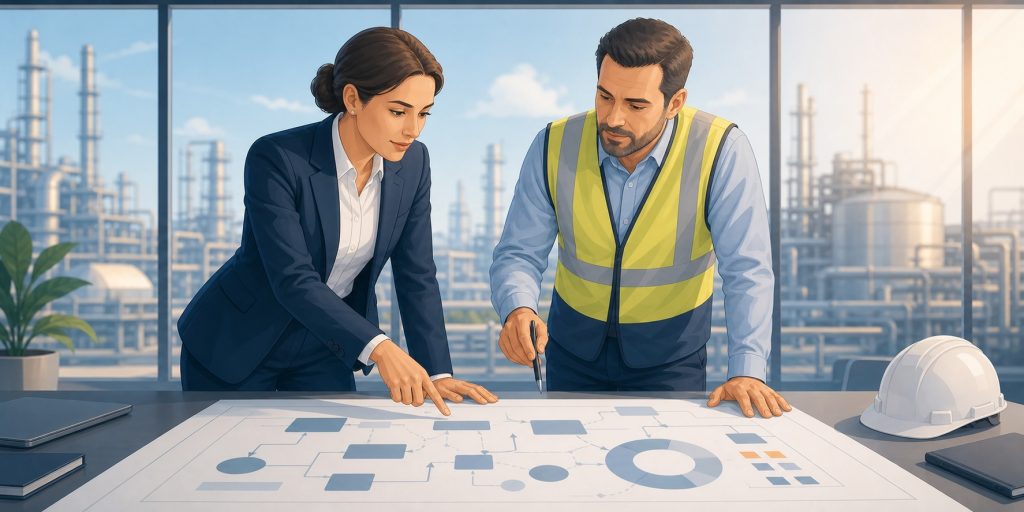 A female lawyer advises an industrialist
